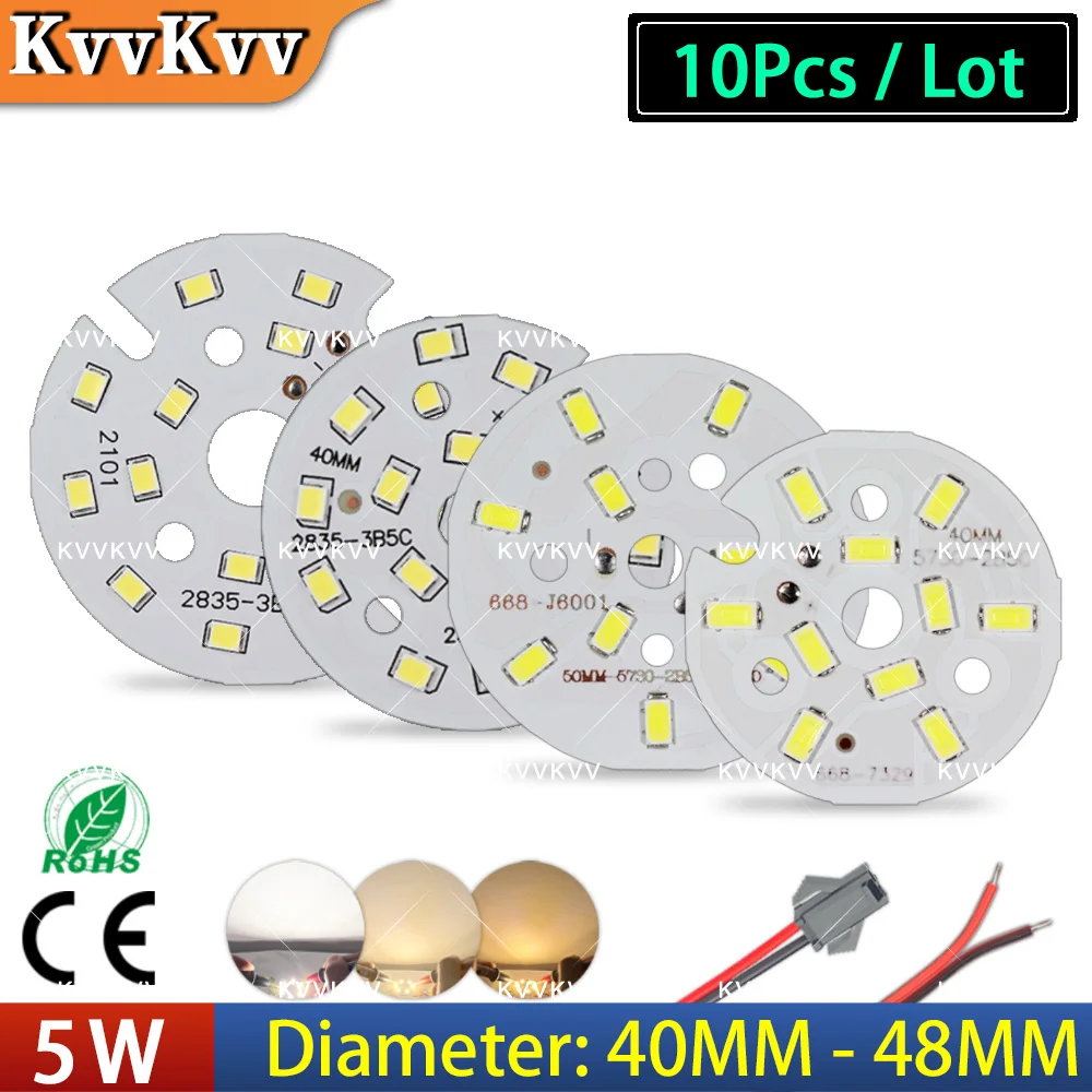 10Pcs High Bright LED Light Board 5W Warm White 40mm 48mm 50mm PCB Plate SMD 5730 2835 Chips For DIY Round Downlight Ceiling
