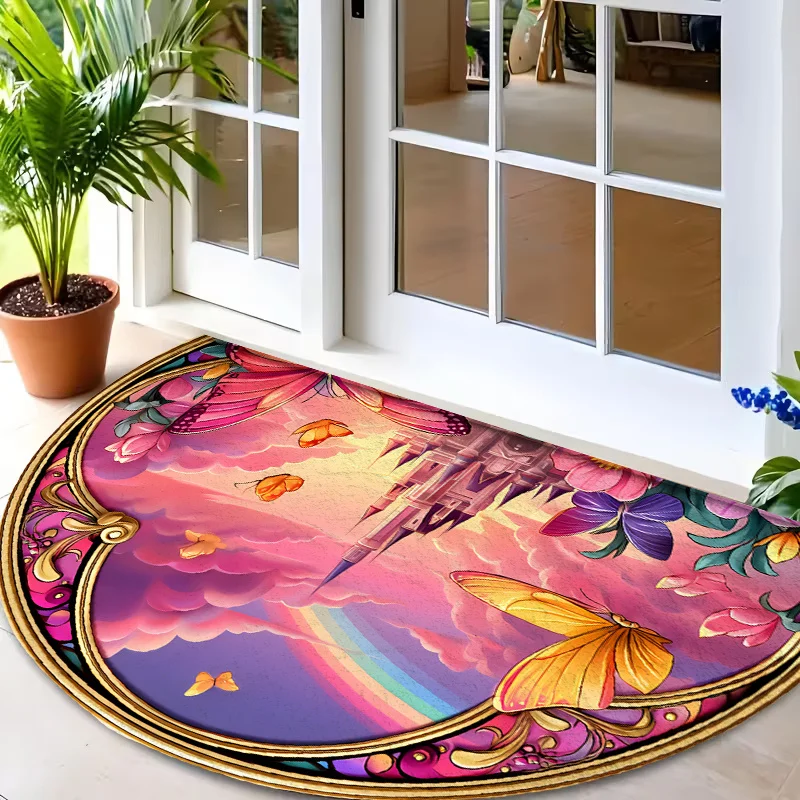 Tropical Palm Tree Sunset Silhouette Oval Commercial Entrance Rug Welcome Doormat For Beach Cafe Shop Store