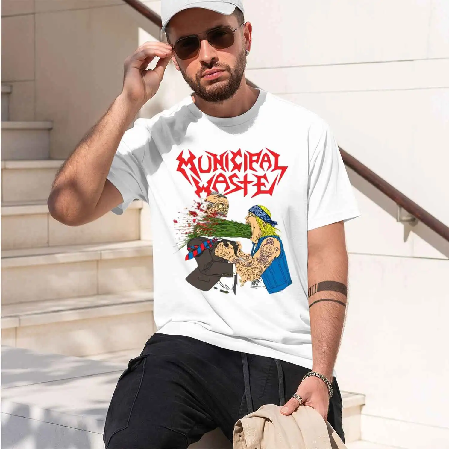 Graph Streetwear Men's T-Shirt Munipal Waste Band Logo And Coon Character Design Summer Casual Wear For Fans And Enthusiasts 202