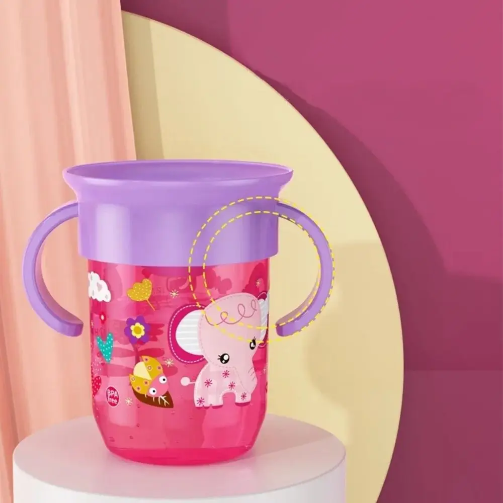 Cartoon Animals Toddler Training Cup 360 Rotated Flip Lid Baby Sip Cups with Double Handle Reuseable Infants Water Bottle