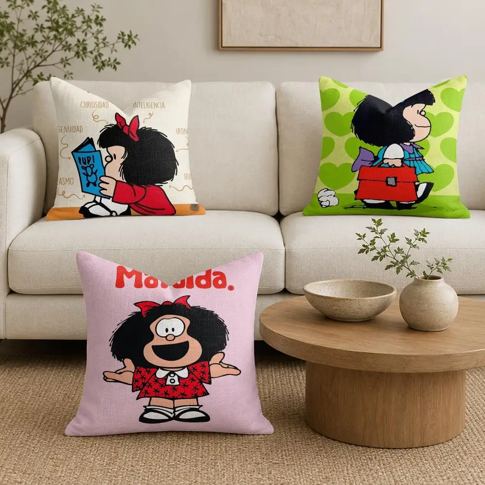 Mafalda Cushion Cover Plush Fabric Soft Double-Sided Printed Sofa Warm Winter Home Gift Pillow Cover