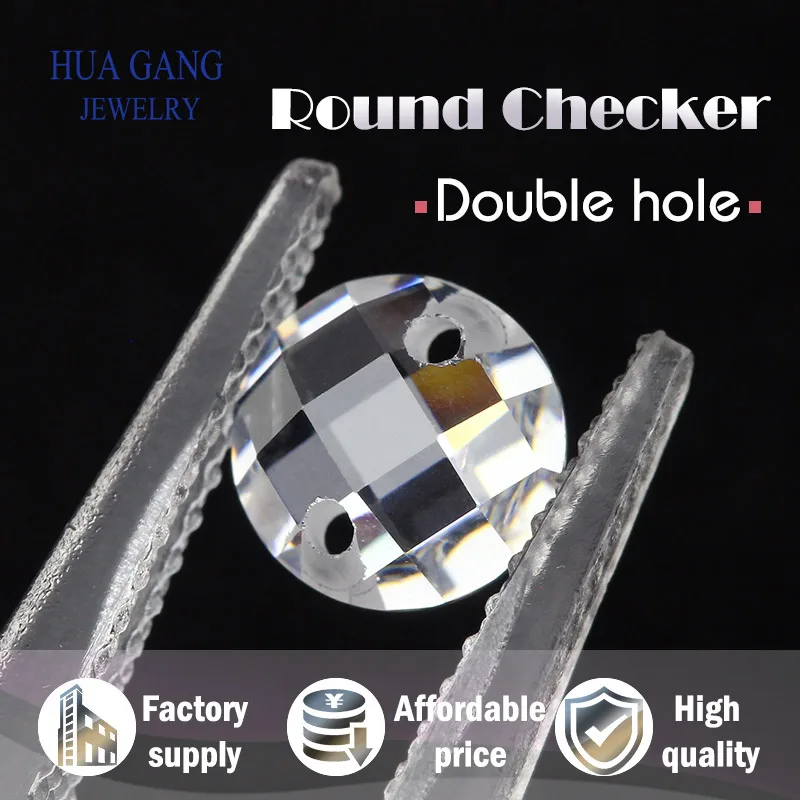 

Synthetic gemstone Customized perforated Cubic Zirconia round two hole zircon flat bottomed stone