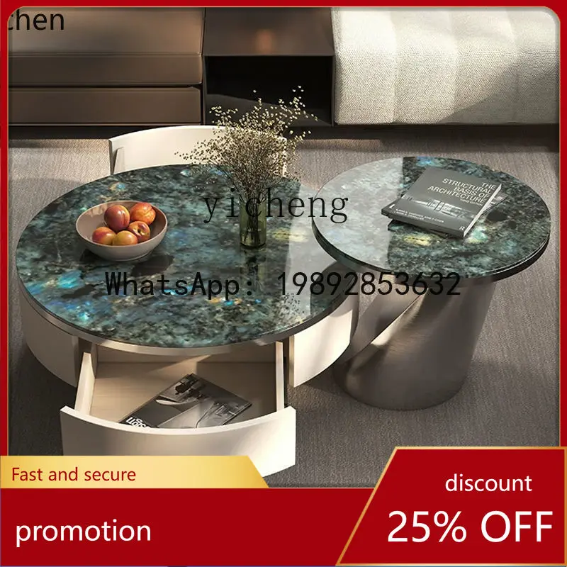 

HT marble coffee table living room household light luxury table round size combination living room coffee table