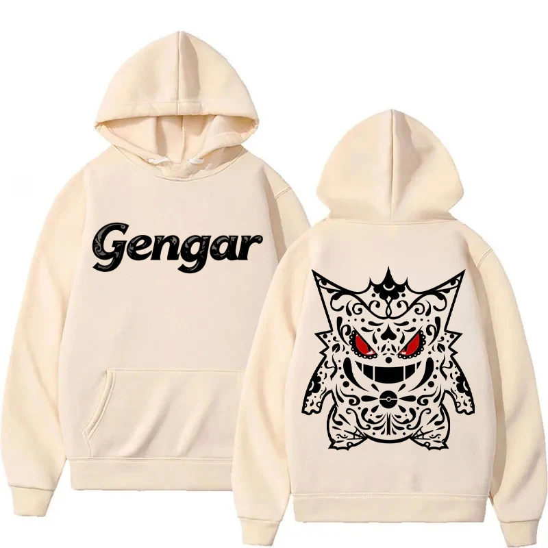 Pokemon Animation Derivative Genger Double-sided Printing Men's and Women's Autumn Winter Fleece Hooded Pure Cotton Sweatshirts