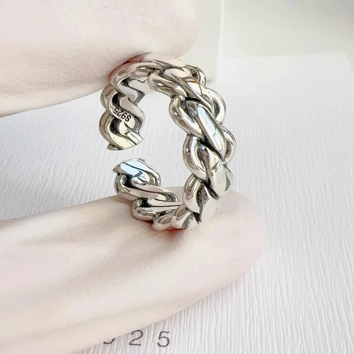 VENTFILLE 925 Sterling Silver Punk Ring for Women Overlapping Weaving Texture Make Old Fashion Versatile Jewelry Gift Dropship