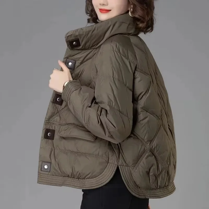 AutumnWinter Lady Long Sleeves Down Cotton Jacket Middle Aged Mother Thin Light Parkas Outwear Female Fashion Cotton Padded Coat