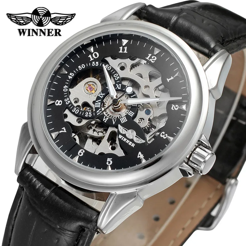 

Fashion Winner Top Brand Hollow Luxruy Golden Case Men's Automatic Mechanical Watches Casual Leather Strap Minimalist Wristwatch