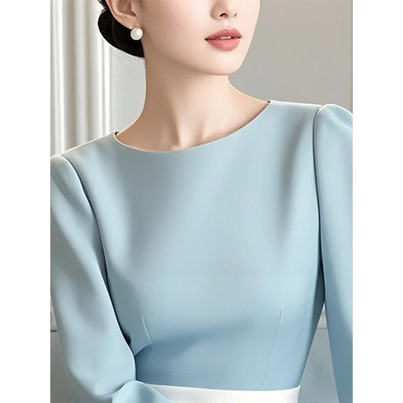 Otoño digno, elegante, estilo de diosa de alta gama, lujo ligero, sensación de alta gama, vestido boho azul para ocasiones formales