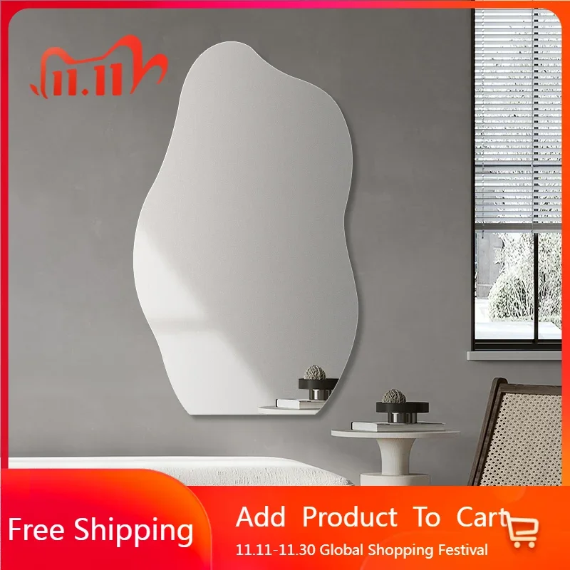 

Irregular Bathroom Mirror Hanging Art Wall Modern Full Body Aesthetic Nordic Mirror Portable Barber Spiegel Wand Home Products