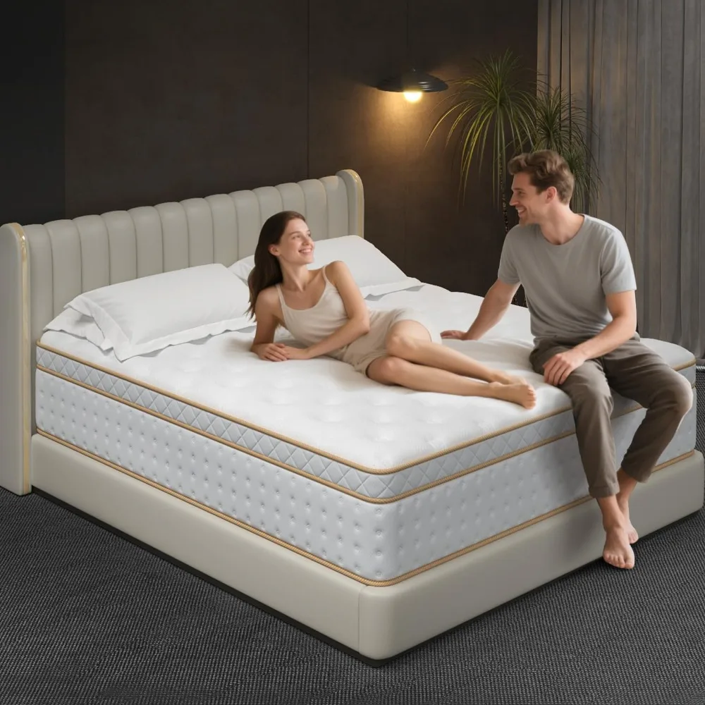

10 Inch Queen Mattress, Medium Firm Hybrid Mattress with Gel Memory Foam & Pocketed Coils