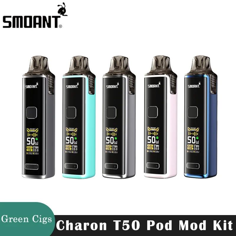 Original Smoant Charon T50 Pod Kit 50W 4ml Cartridge 0.4/0.6ohm S Mesh Coil Vaporizer Electronic Cigarette