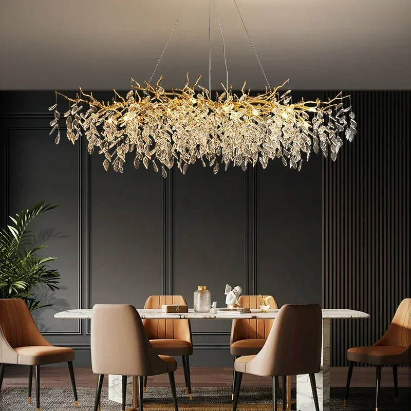 Imagem -03 - Branch Led Luzes Pingente para Sala de Jantar Lustre Cristal Arte Pendurada Lâmpada Moderna Suspender Lâmpada Ouro Chandelier Fixtures