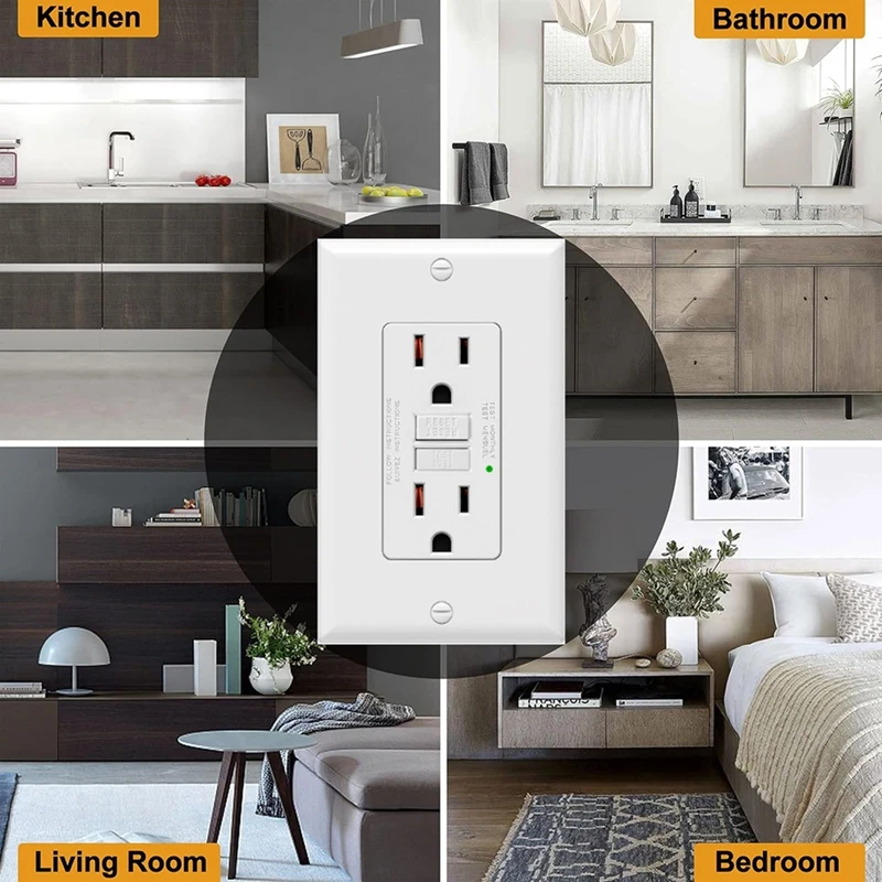 5 แพ็ค GFCI Outlets 15 แอมป์,Non-Tamper Resistance,ตกแต่ง GFI เต้ารับพร้อมไฟ LED,GROUND Fault Circuit Interrupter