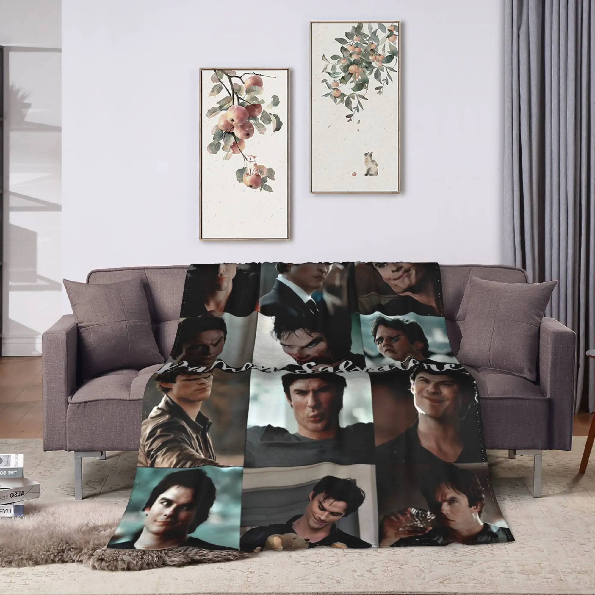 The Vampire Diaries Damon salvatore Blanket  Picnic Flannel Throw Blanket For Couch Chair Super Soft Custom Quality Bedspread