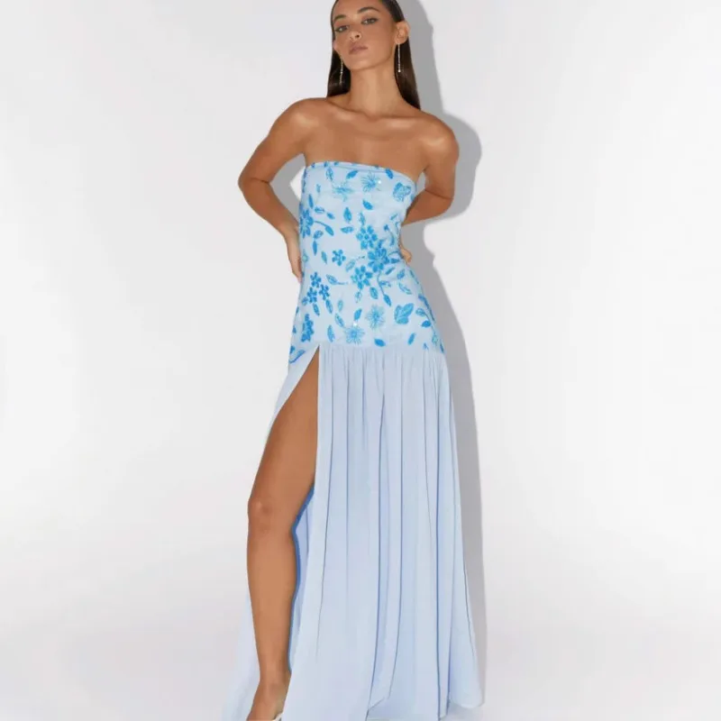 Sexy schulterfreies Schlauchkleid für Frauen mit Pailletten, Perlenkorsett, rückenfrei, Spleißen, Meerjungfrau, Cocktailkleid, Abendkleid