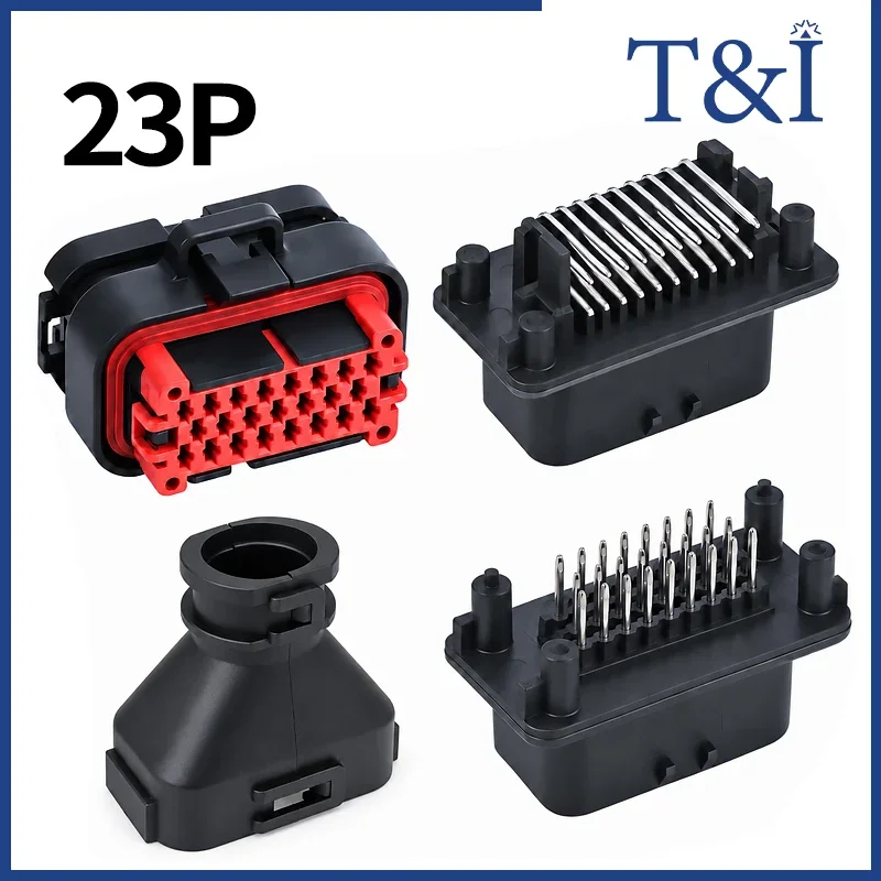 23Pin ECU Connector Automotive Wiring Harness Female Plug with Terminals Straight Right Angle Male PCB Socket Tail Cover Options