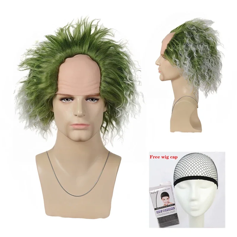 HN8 زي الرجال البالغين بدلة مخططة باللونين الأبيض والأسود مع شعر مستعار لحفلات الهالوين التنكرية لفيلم الرعب 8...Gf