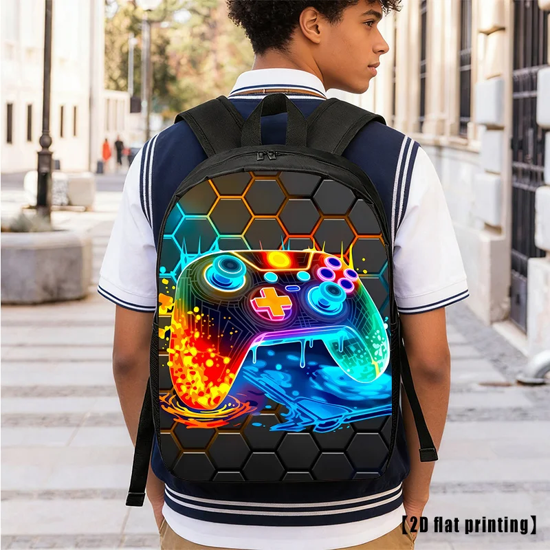 

Lightweight Large-Capacity Unisex Backpack with Adjustable Shoulder Straps & Colorful Game Controller Print - Suitable for Hikin