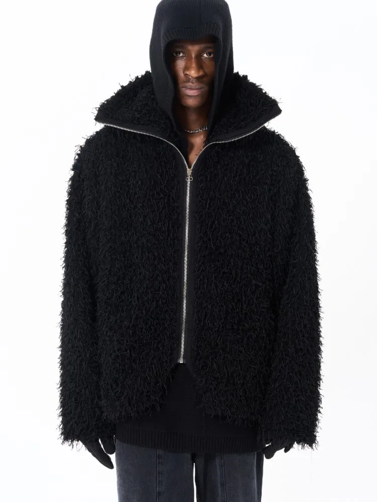 Winter Chunky Black Zipper Warm Furry Jacket Coat Men And Women