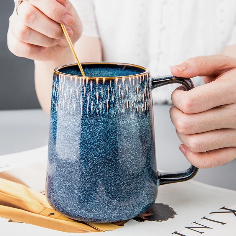 

550 ML European-Style Large-Capacity Ceramic Cup Simple Couple Mug Large Nordic Retro Coffee Cup Big Belly Cup