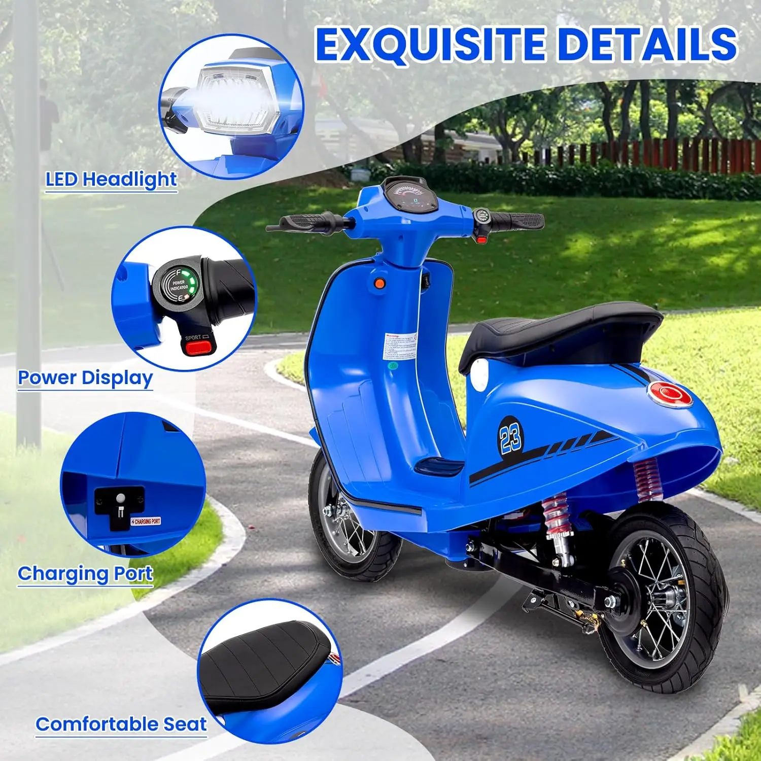 Electric Moped Scooter for Children Birthday Gift 24V 350W Kids Ride on Toys Motorcycle Max Up to 14MPH Age 8-12Y, max. 59.9 kg