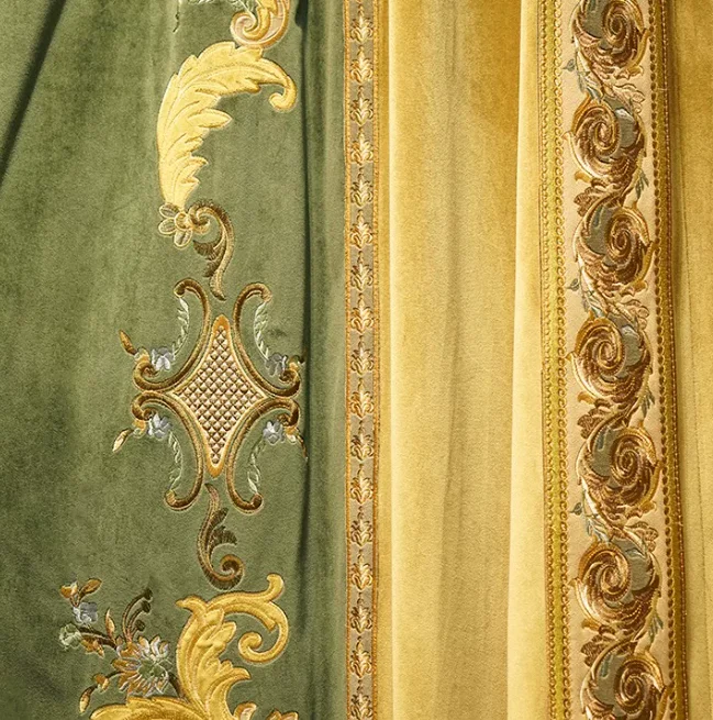 Olive Green Velvet Embroidered Luxury Custom European Curtains for Living Room Bedroom American Style Premium Fabric Drapes