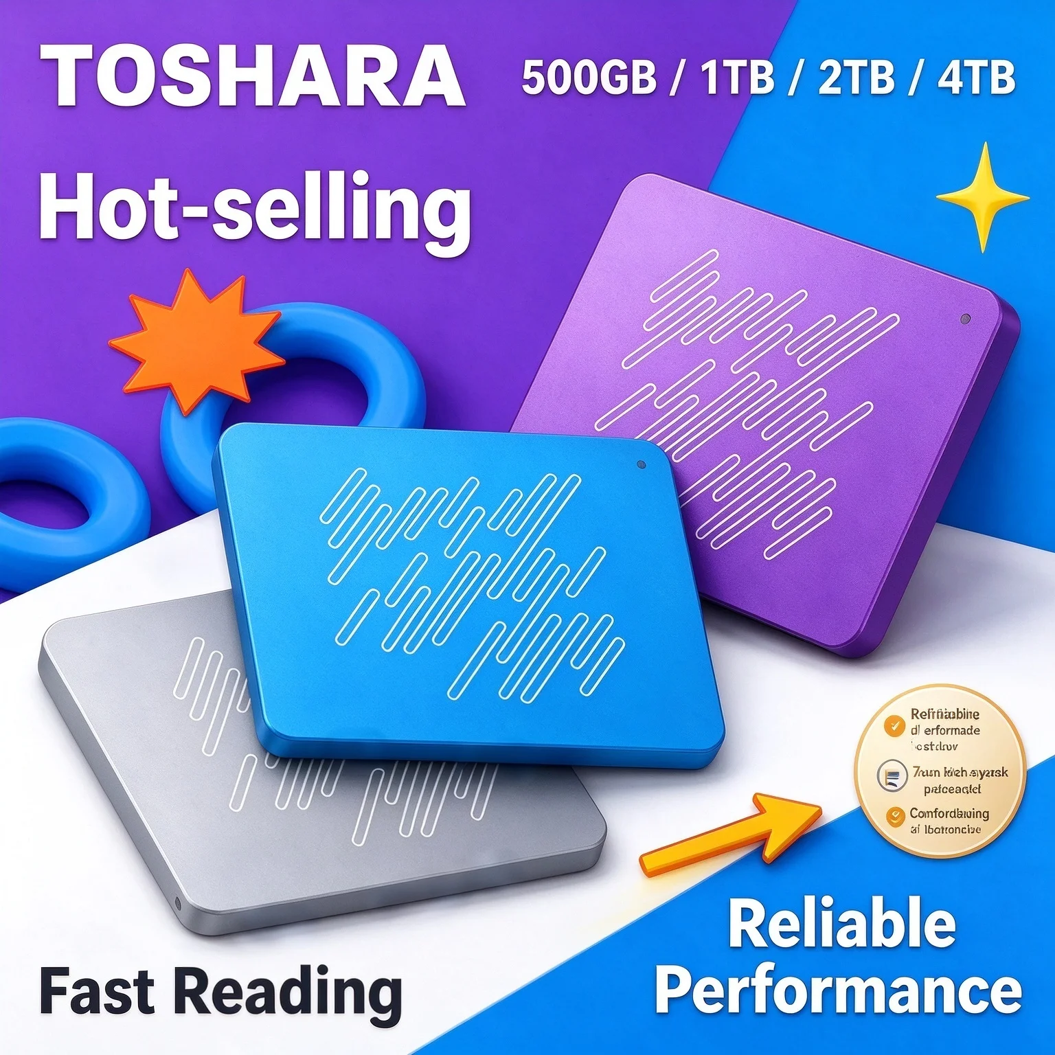 Portable External Hard Drive TOSHARA A3 4TB 2TB 1TB 500GB for PC Laptop Mac Lightning Performance Rapid Load Response
