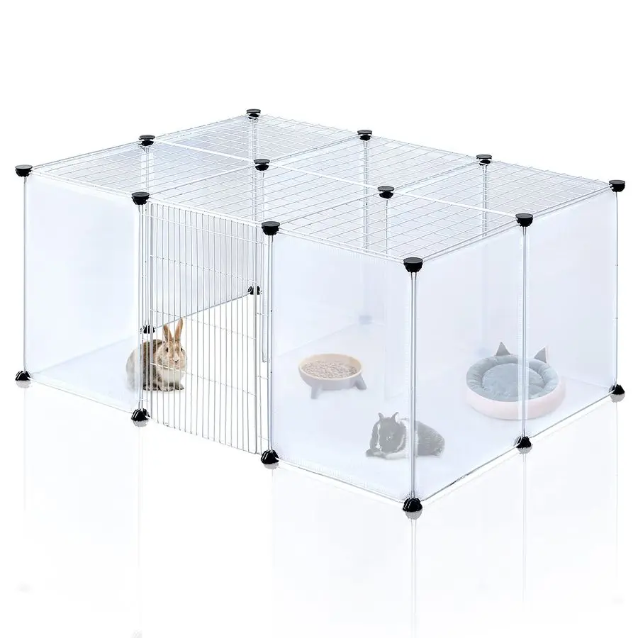 

Pet Plastic Playpen, Play Pen Indoor for Kitten, Hamster, Rabbit, Guinea Pig, Clear Enclosure Fence, 17.7 X 13.7 inches, 18 Pane