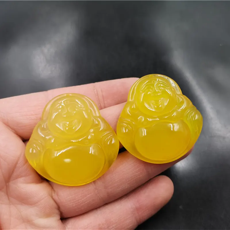 Women'S Agate Maitreya Pendant, Chicken Fat Yellow Chalcedony Big Belly , Laughing Buddha Charm