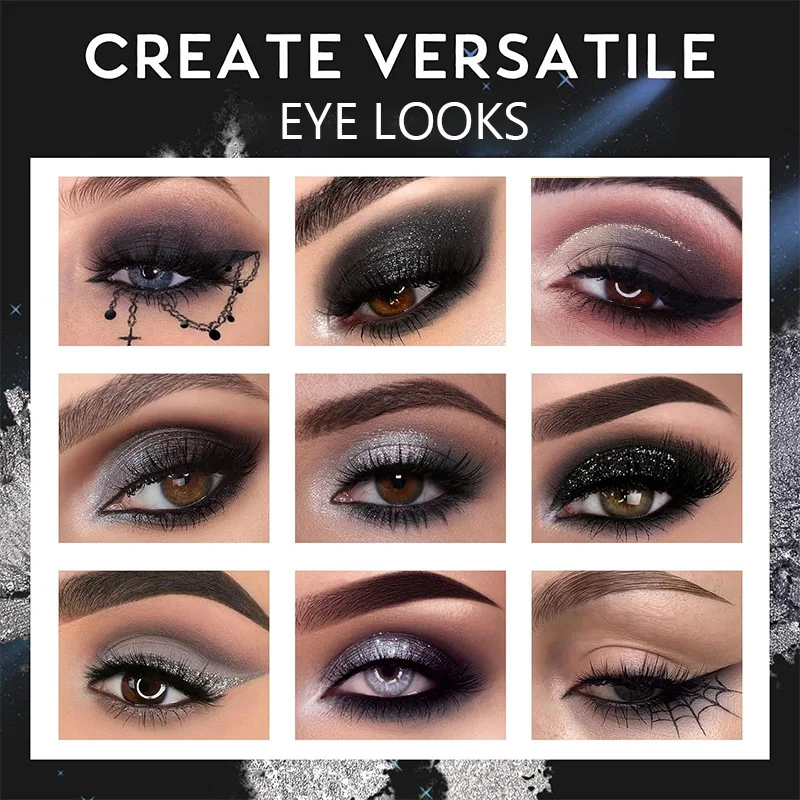 Paleta de sombras de ojos ahumadas de 9 tonos, gris oscuro, mate blanco-gris, tonos brillantes, acabado natural suave, maquillaje de festival, mate perla