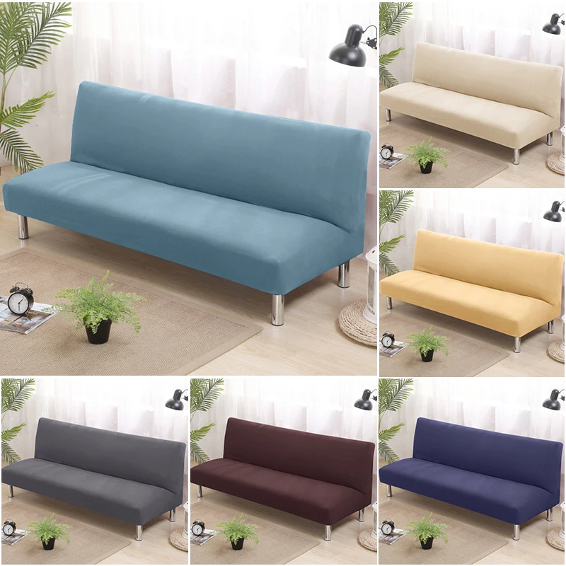 

Armless Sofa Bed Cover Solid Color Without Armrest Big Elastic Folding Furniture home Decoration Bench Cover For Banquet Hotel