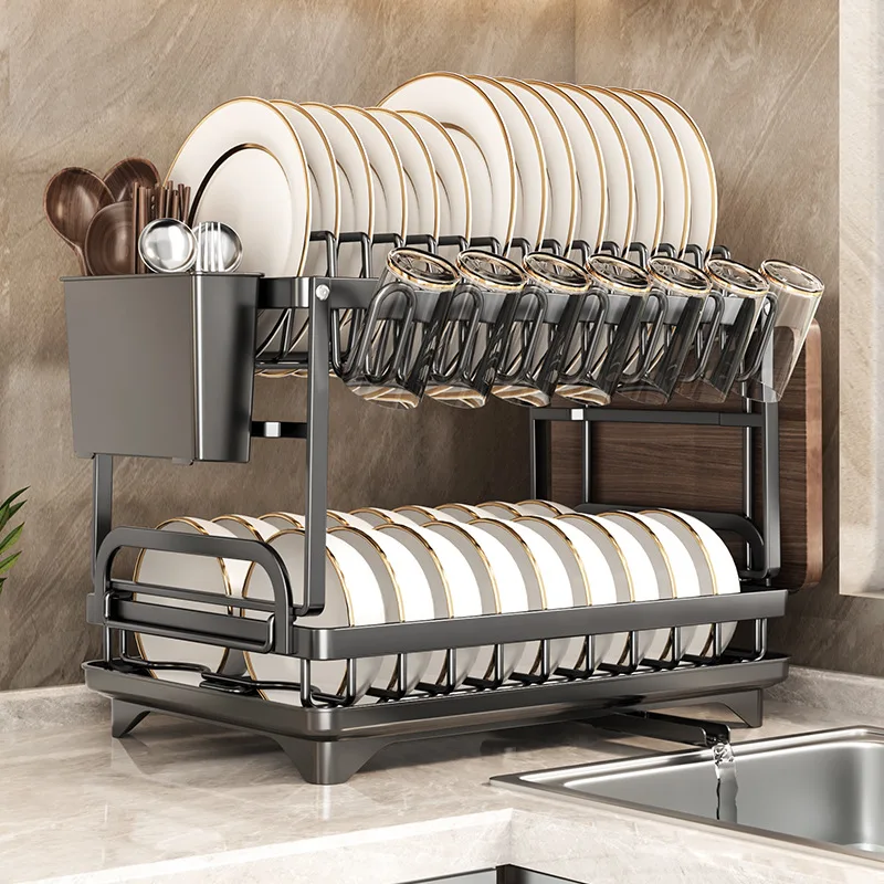 

Dish Drying Rack Compact Kitchen Dish Rack Drainboard Set Large Rust-Proof Dish Drainer with Utensil Holder