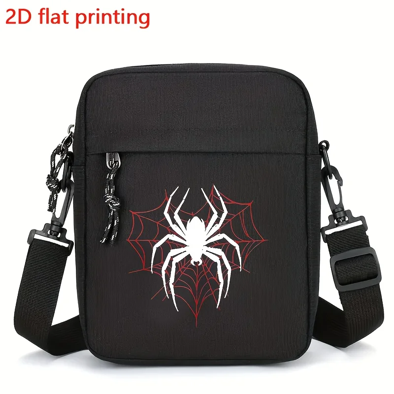 

Stylish Black "Spider" Pattern Crossbody Bag Adjustable Strap Casual Shoulder Bag with Multiple Pockets Women Men Messenger Bag