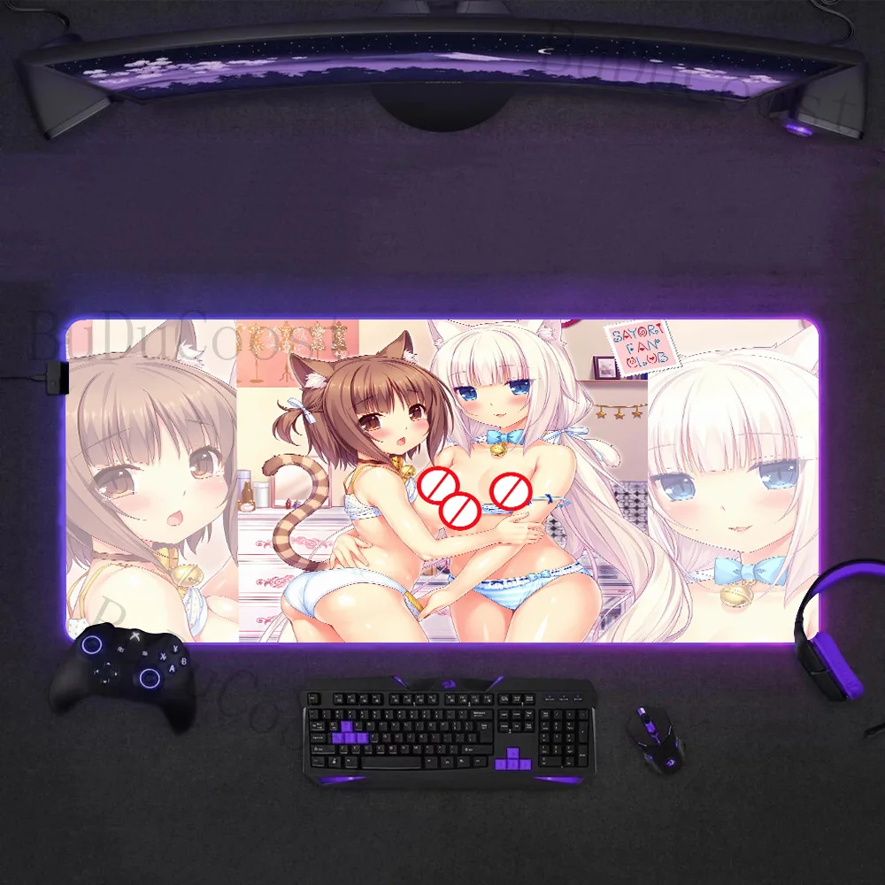 Honkai Star Rail Hentai girls RGB LED Mouse Pad Uncensored Sexy Nude Girl Game Pad Gamer Keyboard Game Laptop Mat Anime Mousepad