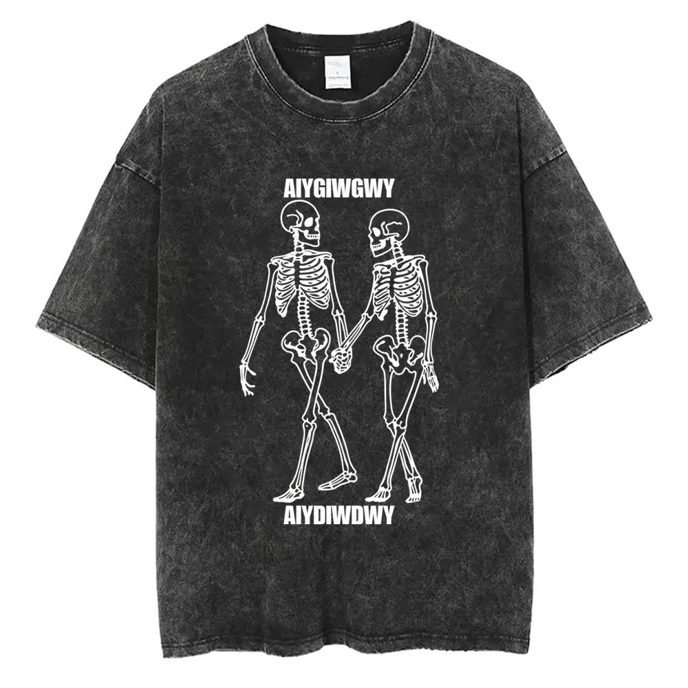 

Washed Vintage System of A Down Lonely Day Skeleton Graphic T-shirt Men Rock Oversized T Shirts 90s Alternative Metal T-shirts