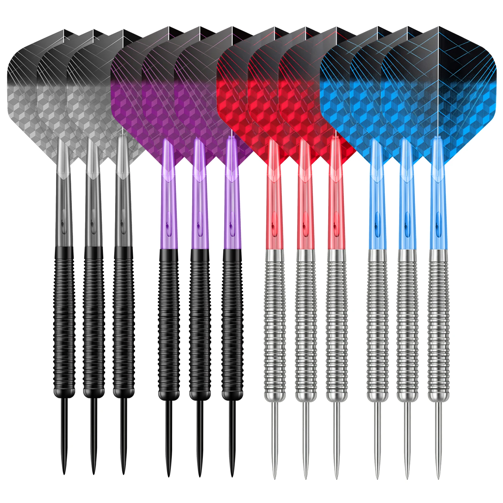 HUANQU 17g Steel Tip Dart Set Textured Grip Barrel Colorful PET Flights with Case Professional Darts for Adults Game Training