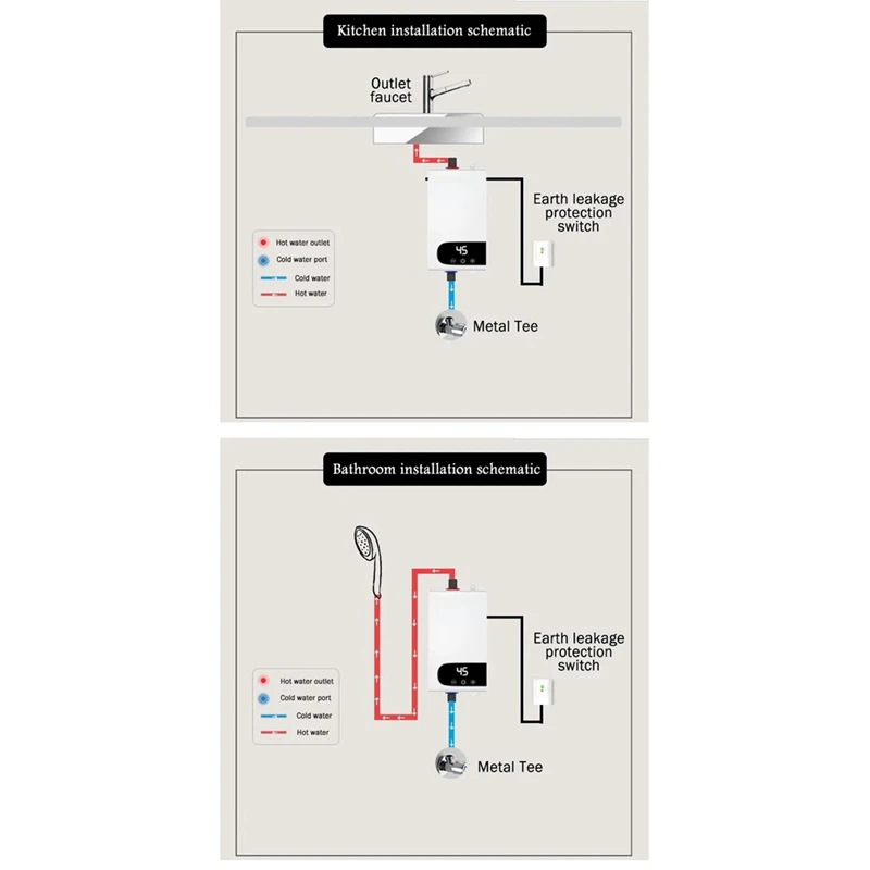 سخان مياه فوري بقوة 5500 وات ABS + معدن للحمام والدش والمطبخ IP4 شاشة LCD مقاومة للماء شاشة ديجيتال بمقبس الاتحاد الأوروبي