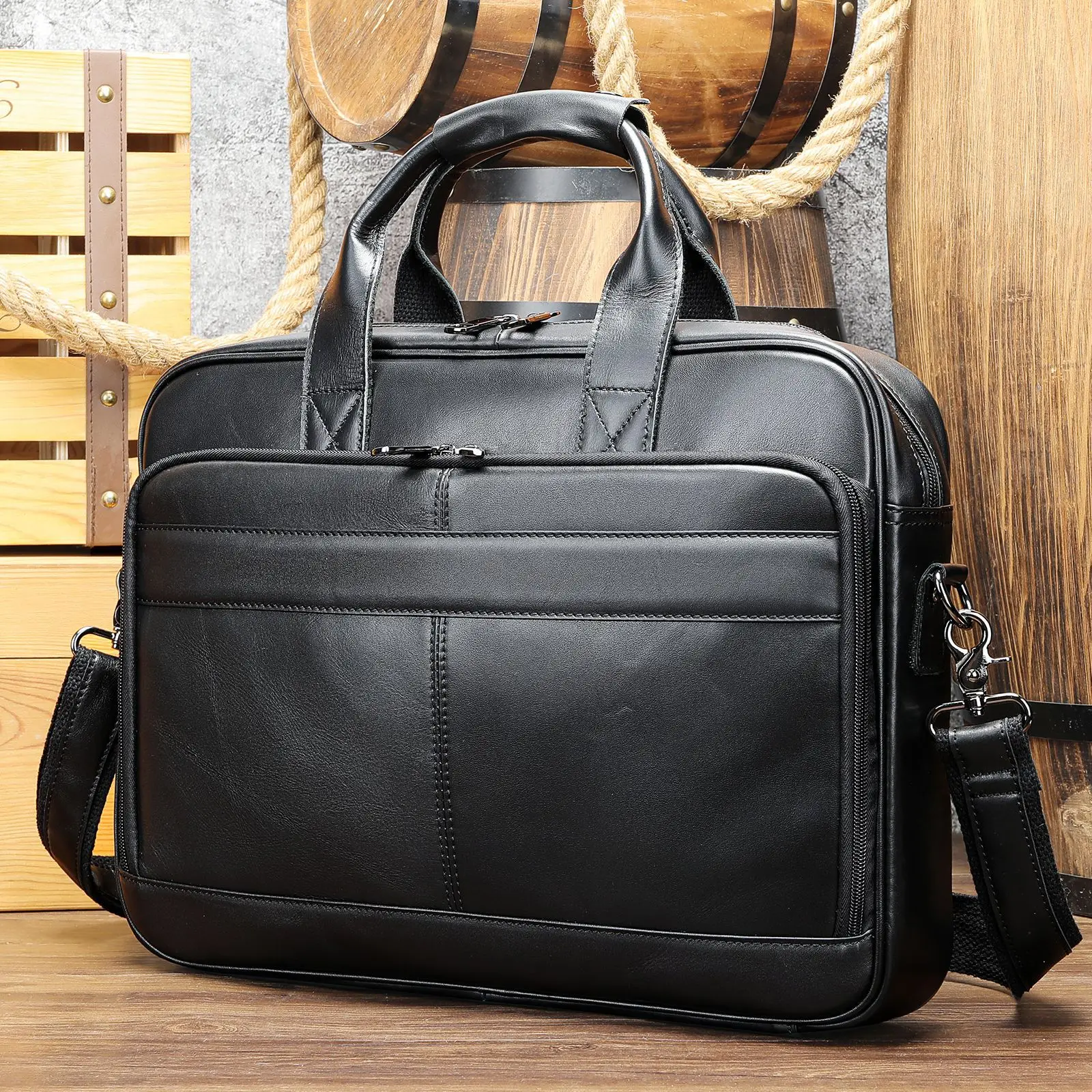 Luxury Men's Leather Bag Office Messenger Briefcase Man Genuine Leather 15.6