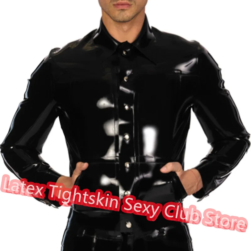 

Handmade Men Latex Top Front Zip T-Shirt Long Sleeves Shirt Man Sexy Tops Rubber Suit Black Cosplay Costume