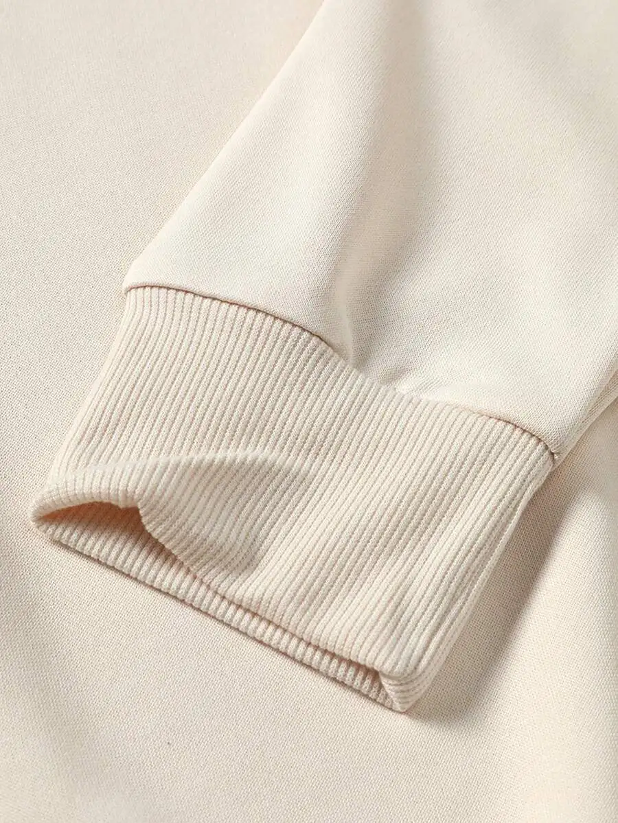 Men's Graphic Print Pullover Sweatshirt, Beige Long Sleeve Streetwear Top for Fall