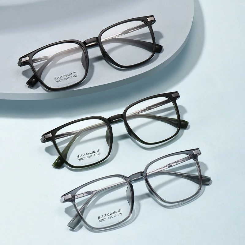 OLLYMURS 新スクエアファッションチタン合金メンズメガネ超軽量柔軟な TR90 光学処方眼鏡フレーム 89007