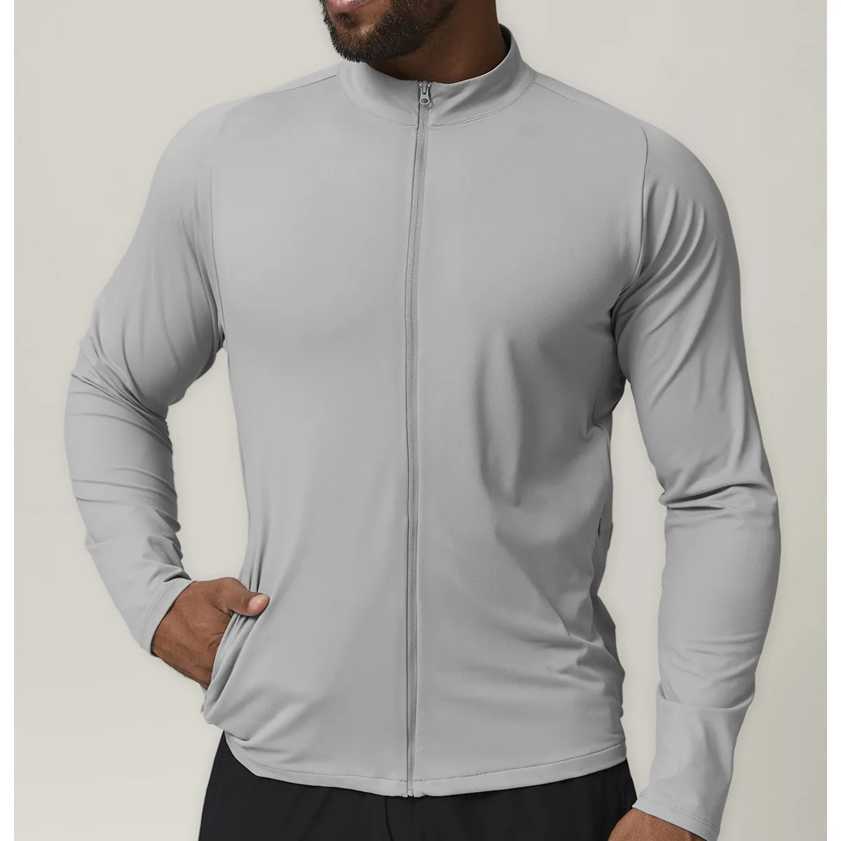 

Мужская однотонная универсальная теплая эластичная, дышащая и впитывающая пот куртка для занятий спортом и на открытом воздухе.