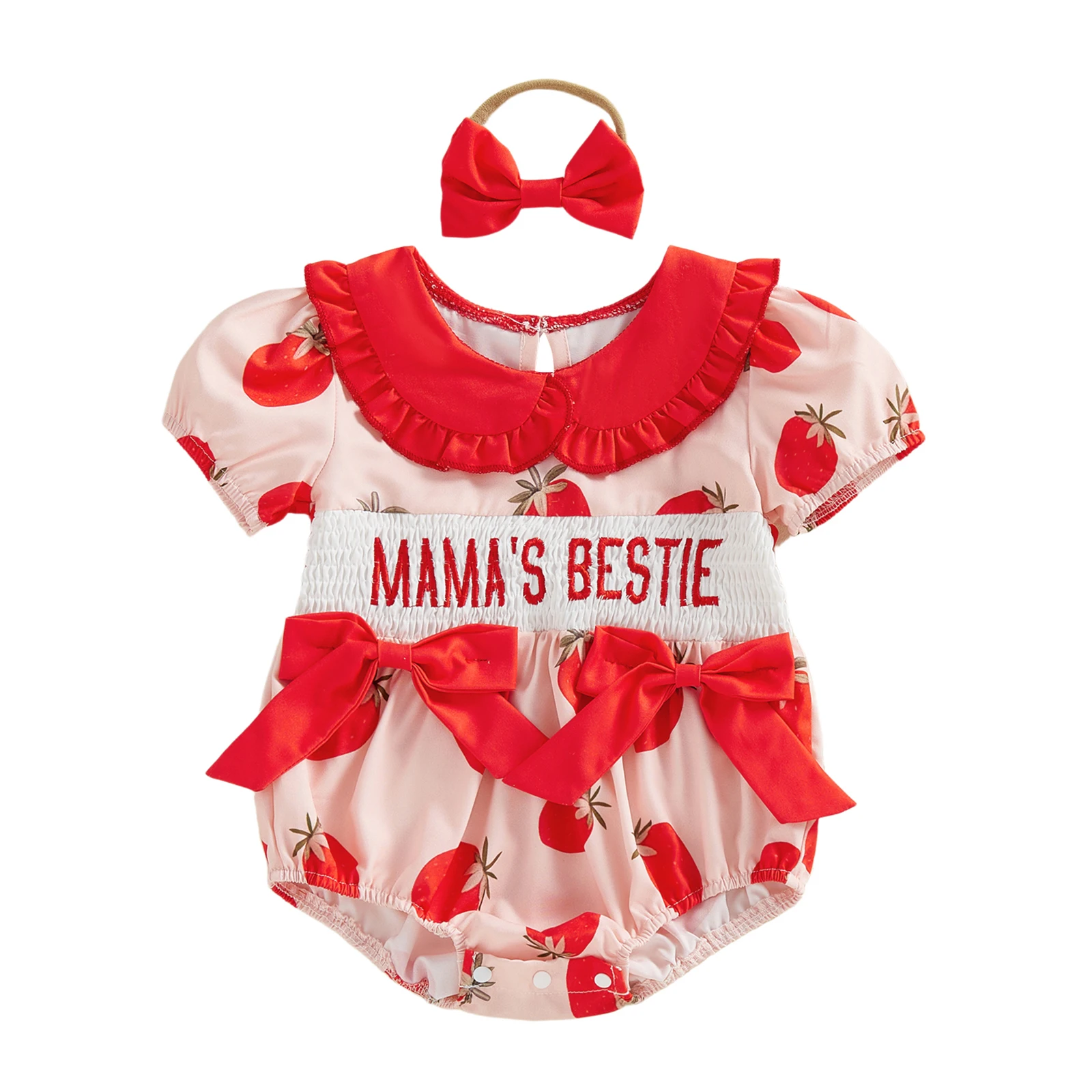 Baby Girl Summer Romper Short Sleeve Doll Collar Letter Embroidery Bodysuit Newborn Playsuit