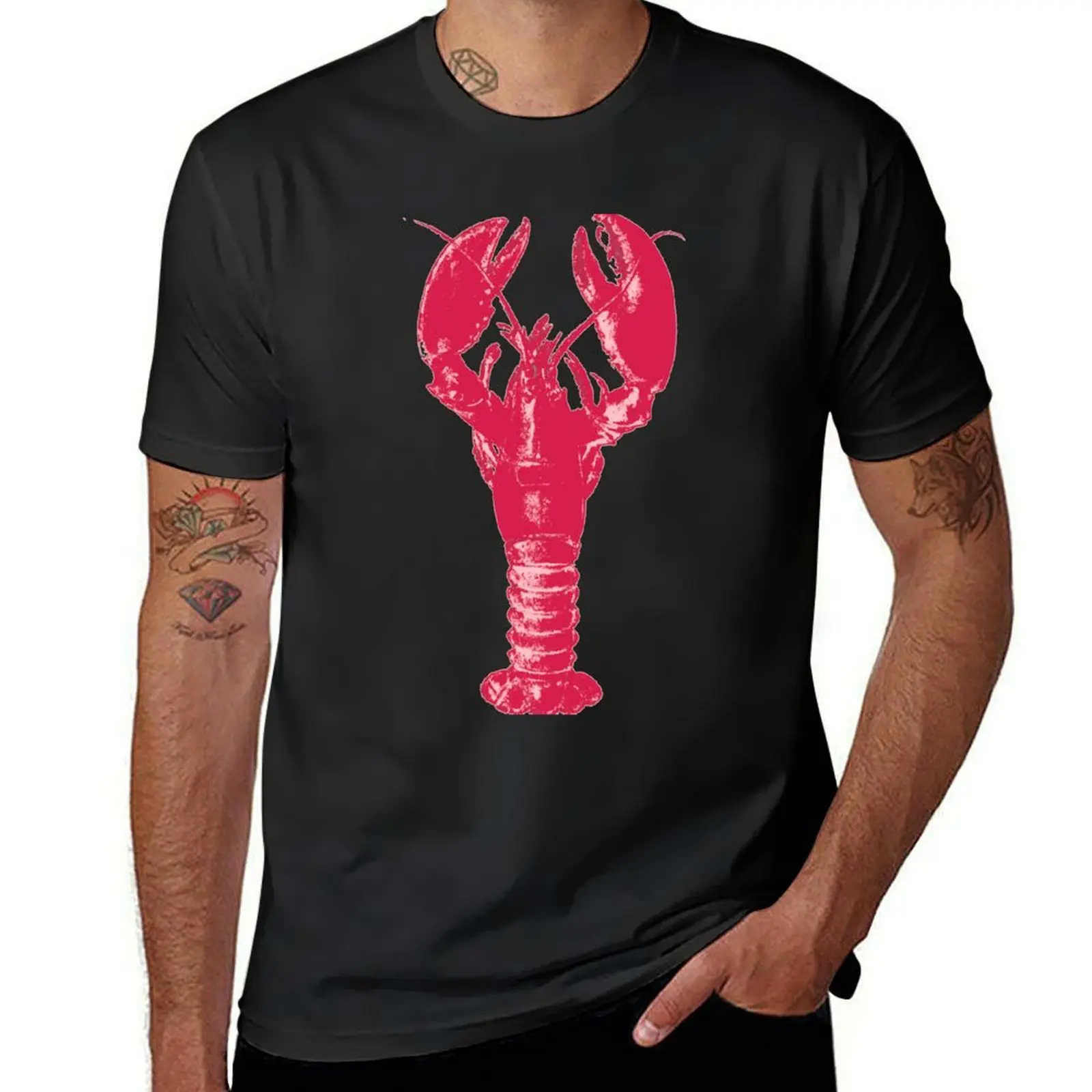 Fuchsia Lobster on Light Pink T-Shirt vintage boys whites funnys t shirts for men cotton