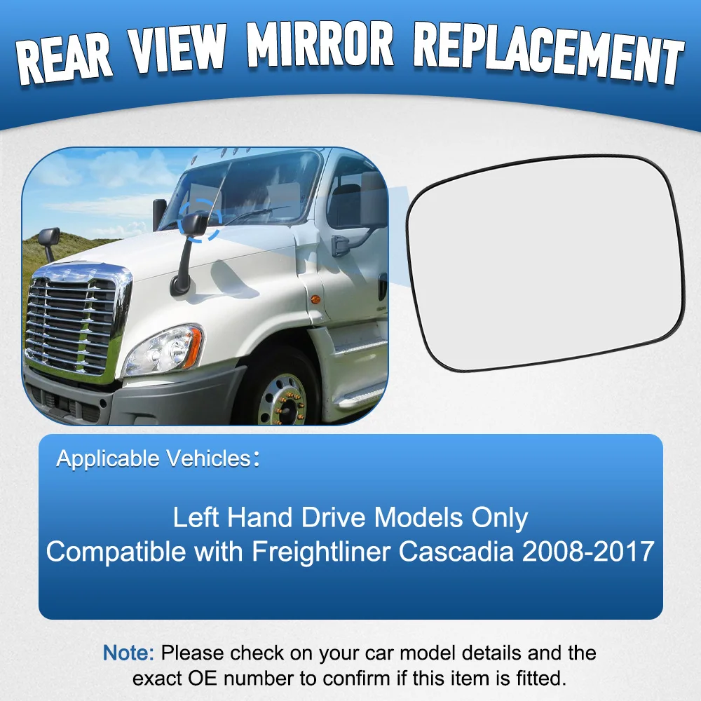 

Left/Right Hood Mirror Non-Heated Convex Glass for Freightliner Cascadia 2008-2017 Left Hand Drive 955-5206 28729C