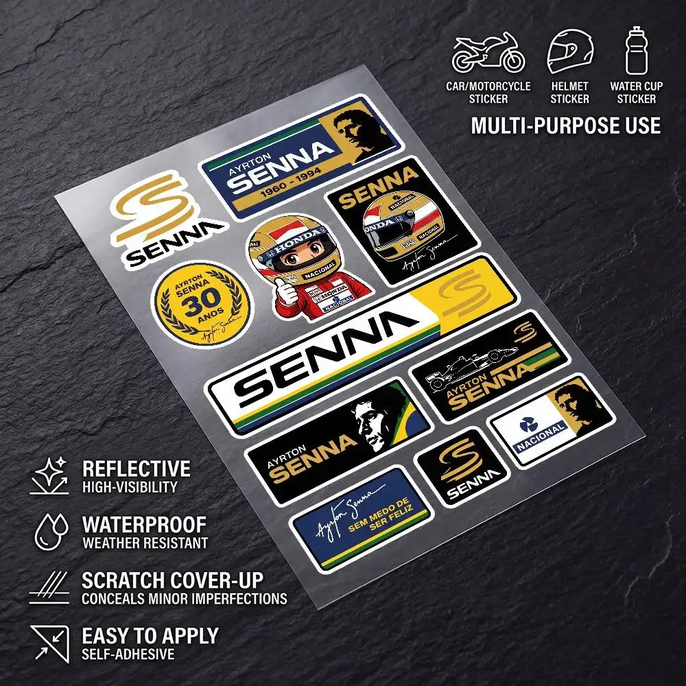 A-Ayrton S-Senna Durable Waterproof Reflective Decor Sticker Scratch Cover For Motorcycle Car Helmet Fridge Accessories