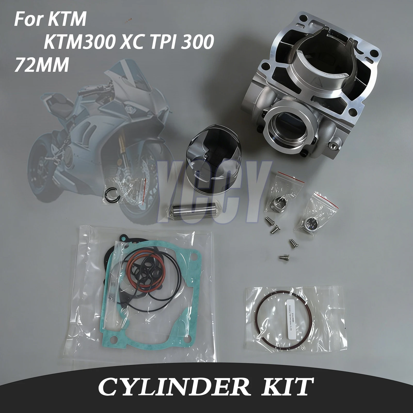 

Комплект цилиндров для мотоцикла 72 мм, поршень 18 мм, 300 куб. см для KTM 300 XC TPI 300 XC-W TPI 2018-2023, верхний блок, поршневые кольца, прокладки 55730138000