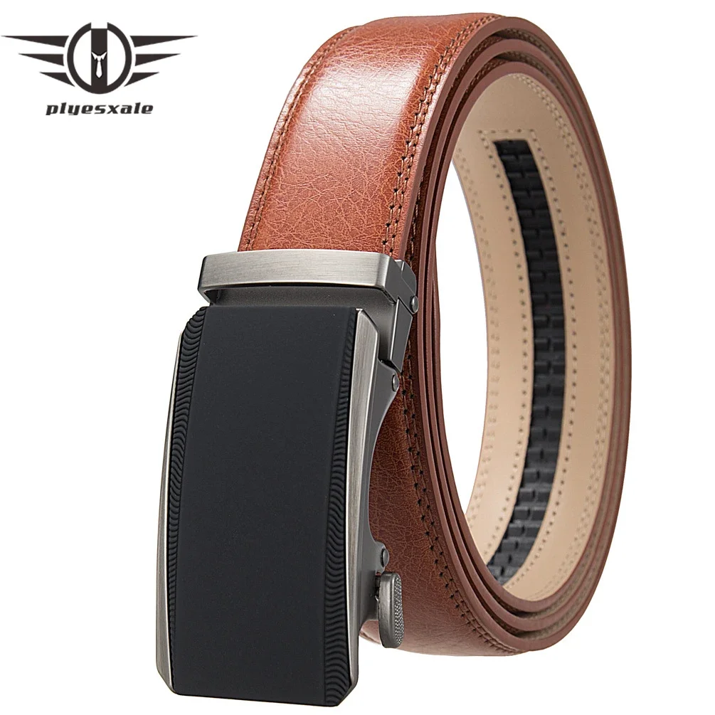 

Plyesxale Men Leather Belt Luxury Automatic Buckle High Quality Mens Belts Elegant Waistband Fashion Business Strap Male B1355