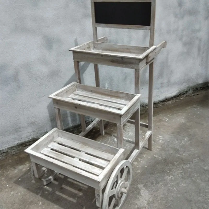 Creative retro old shop garden balcony decoration flower stand pastoral wood cafe office soft decoration