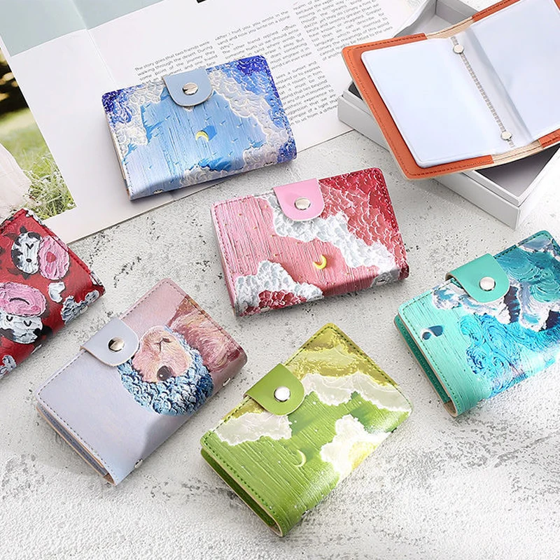 New Exquisite Oil Painting Style 26 Bits Card Case Business Card Holder Men Women Bank Credit Card Bag ID Passport Card Wallets